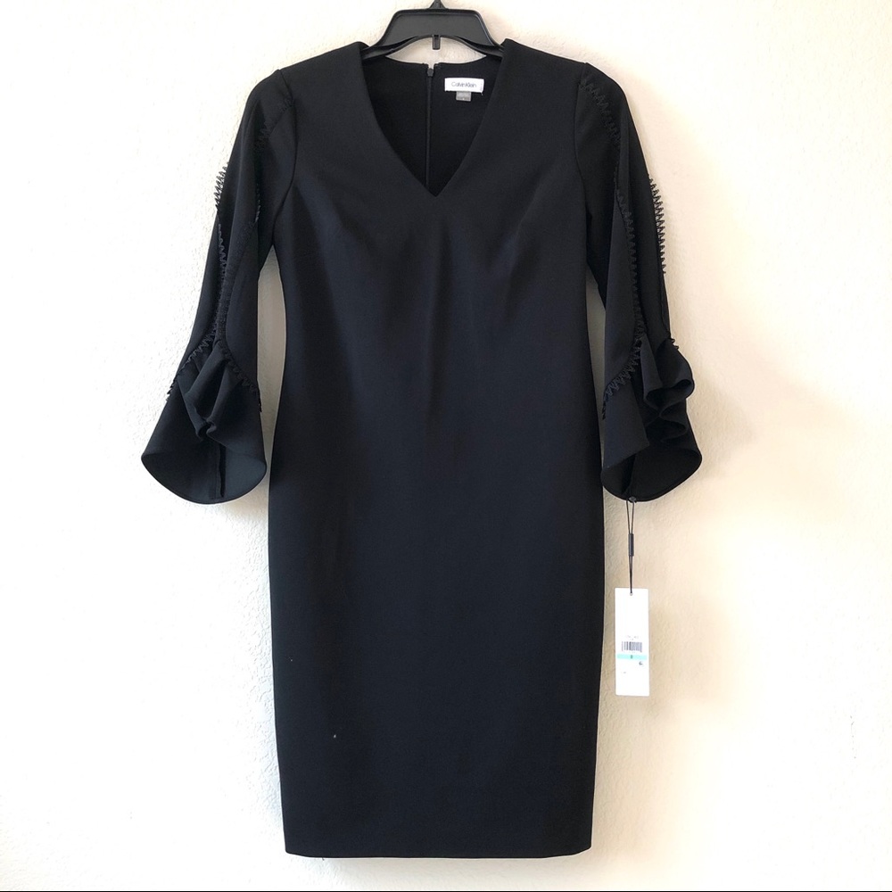 NWT Calvin Klein Lace Ruffle Sleeve Sheath Dress 8 - Picture 2 of 5
